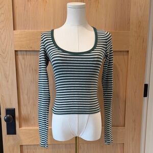 Hollister Green and White Striped Long Sleeve Top